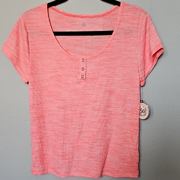 SO Orange Y2K Bright Cap Sleeve Henley Stretch T-Shirt XL - Picture 1 of 7